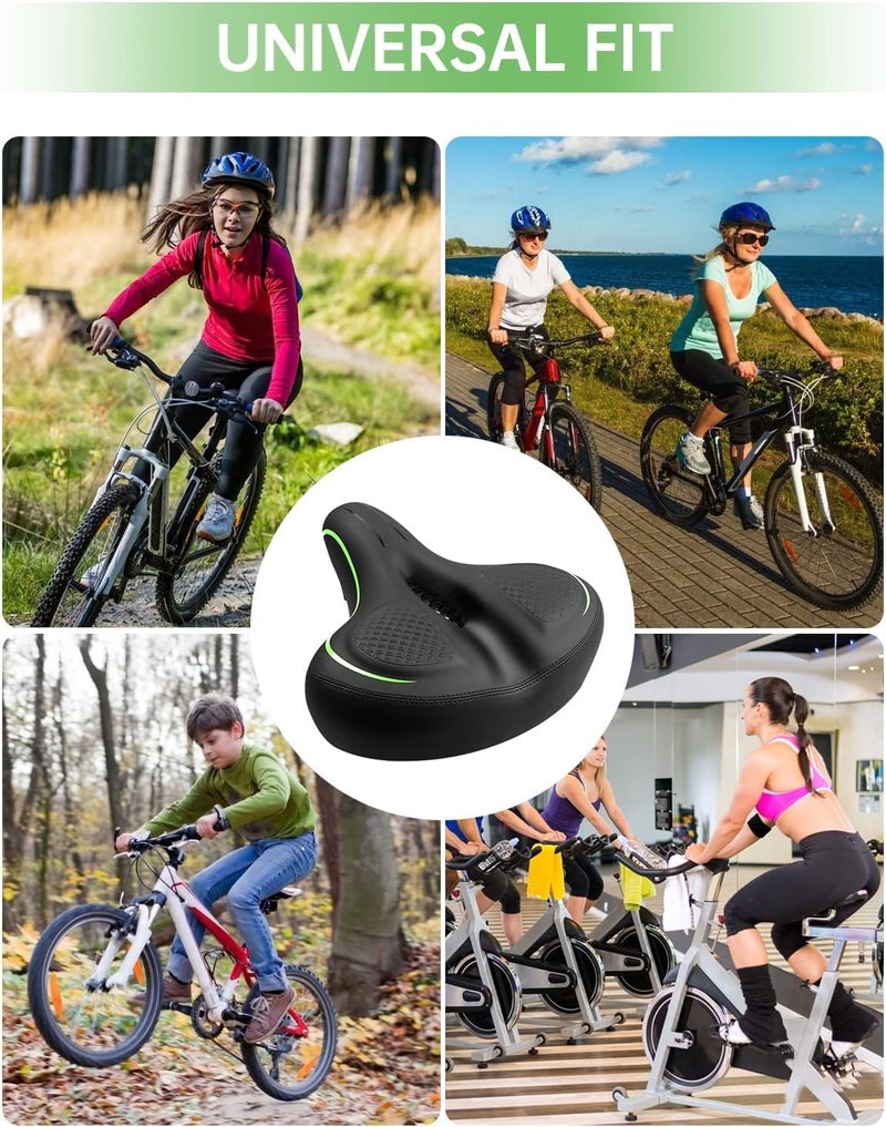 MSDADA Oversized Bike Seat for Men Women Comfort, Wide Bicycle Seat Cushion with Dual Shock Absorption, for Stationary, Exercise, Indoor/Outdoor, Mountain, and Road Bikes, Accessories for Bikeï¼ˆGreenï¼‰ - Image 5